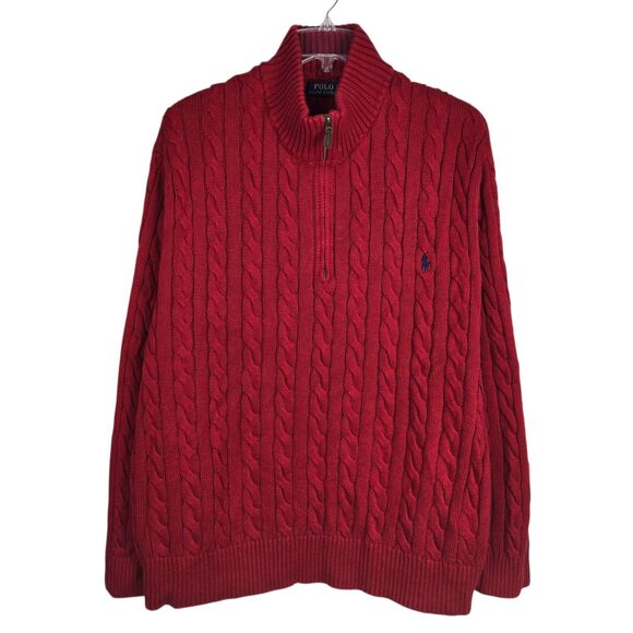 Polo Ralph Lauren Cable Knit Quarter Zip Sweater Men's 4XB Cotton Red Preppy - Picture 1 of 6